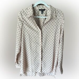 Ellen Tracy Peach & Black Polka Dot Long Sleeve Button-Down Women Shirt Size L